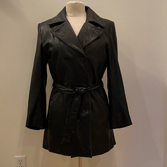 Vintage Wilson’s BlackLeather Trench Coat w Removable Lining / Size S - Picture 2 of 16